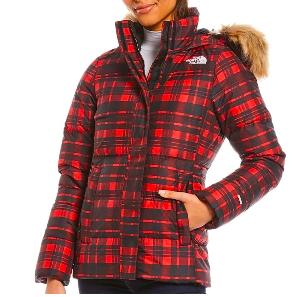 The North Face Gotham Red Plaid Puffer Coat